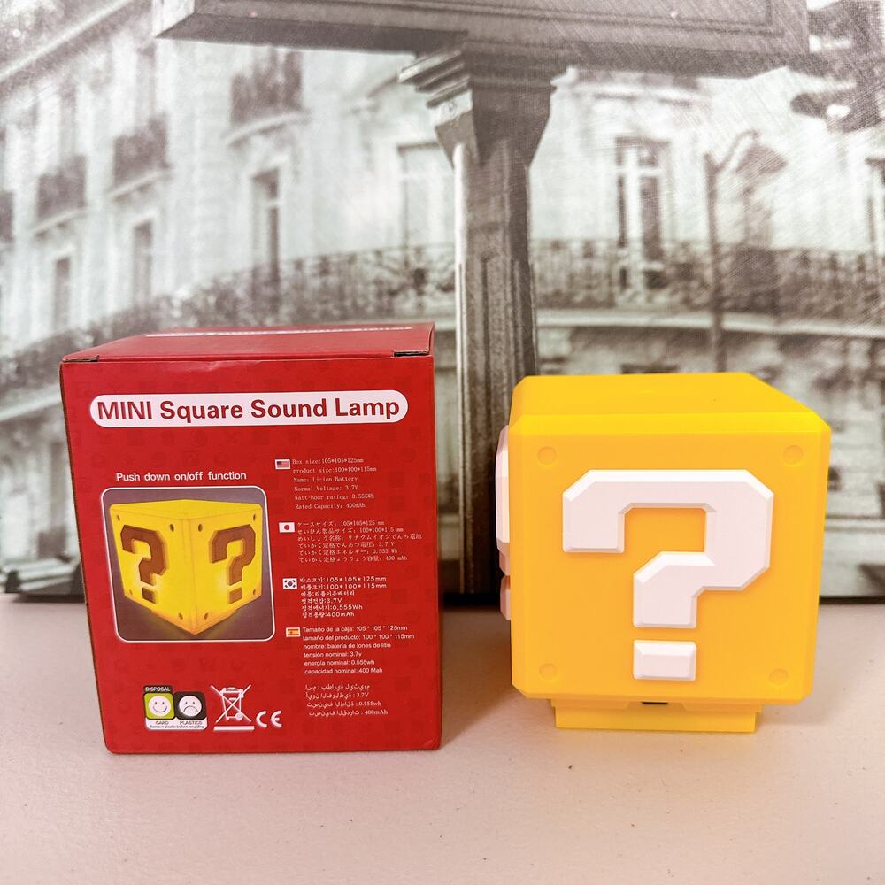 Super Mario Question Block LED Night Light Game Sound Push Desk Decor Lamp